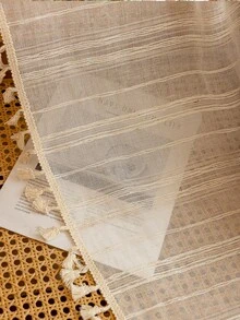 1pc Multicolor Tassel Translucent Non-See-Through Short Curtain - Beige - View 7