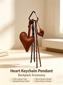 PU Heart Keychain, Minimalist Bag Charm With Woven Tassel And Resin Heart Pendant, Suitable For Backpacks And Handbags, Sweet Vintage Decorative Gift For Girls - Multicolor - View 2