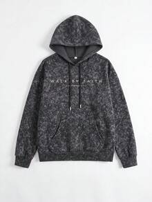 1pc Unisex Vintage Washed Black Sweatshirt, Multiple Vintage Prints, Y2K Street Style Fall - Black - View 4