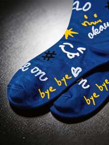 1/3 Pairs Men's Mid-Calf Socks With Graffiti Funny Cartoon Expression Pattern, Elastic Design, Creative Fashion Style, Men's Socks, Spring/Autumn Thin Breathable Comfortable Moisture-Wicking Sweat-Absorbing Socks, Sports Casual Streetwear Style, Suitable For Holiday Gifts, Daily Wear, Party - Multicolor - View 4