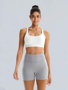 Tender Angel Non-Removable Padded Criss-Cross Back Yoga Running Training Sports Tank Top White - White - View 4