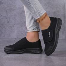 Women's Summer Breathable Mesh Hook & Loop Slip-On Loose Fit Wide Toe Box Soft Sole Lightweight Casual Sports Shoes For Elderly - Black - View 4