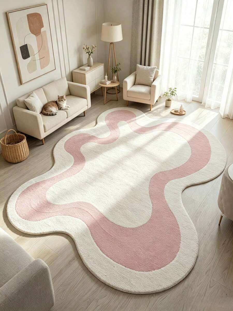 1 buah Karpet Minimalis Asimetris Ombre Merah Muda & Putih, Karpet Dekoratif, Karpet Kecil, Karpet, Dekorasi Rumah, Karpet Ruang Tamu, Karpet Kamar Tidur, Karpet yang Dapat Dicuci - MultiWarna - View 1