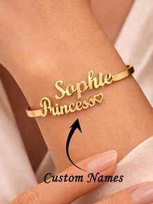 Customized Name Bracelet, Minimalist Name Bracelet For Women, 14K Gold Name Bracelet, Stainless Steel Jewelry, Couple Name Heart-Shaped Name Bracelet, Exquisite Personalized Text Jewelry, Customized Bracelet, Minimalist Gift For Her, Graduation Gift, Mother's Day, Girlfriend Gift - Multicolor - View 1