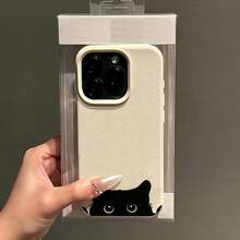 1PC Black Cat Design Bottom Peeking Brand Litchi Texture TPU Phone Case, Compatible With Apple 17 16 15 14 13 12 11 Plus Pro Max Series, Personalized Ins Style Protective Cover, Fashion - Champagne - View 5