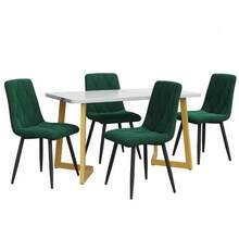 Dining Set (Set, 117*68cm Dining Table With 4 Chairs), Rectangular Dining Table Modern Kitchen Table Set, Dining Chair Dark Green Twill Velvet Kitchen Chair, Golden Table Legs - Green - View 2