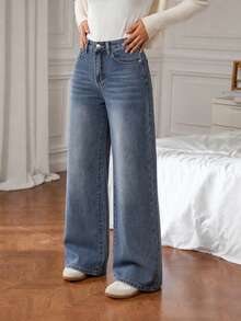 Teen Girl Dark Blue Casual Straight Leg Denim Jeans - Dark Wash - View 4