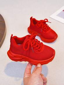 1 Pasang Sepatu Olahraga Bayi, Jaring Bernapas & Kering, Model Bertali, Sol Empuk Ringan, Warna Meriah Serbaguna - Merah - View 6