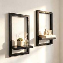 Wooden Wall Floating Shelf, Living Room Bedroom Wall-Mounted Greenery Vase Aromatherapy Decor Display Rack - View 3