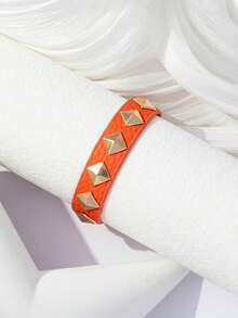 1pc Women's Rock Rivet PU Triangle Studded Motorcycle Dark Style Y2K Bracelet - Orange - View 3