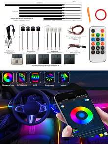 GLANBERT (10/6 In 1)Interior Car LED Strip Lights, Acrylic LED Lights For Car With Dynamic Dreamcolor Chasing, Ambient Lighting Kits Music Sync Wireless APP And RF Remote Control - Colorful - View 14