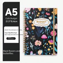 Creative Floral Spiral Bound Budget Planner Notebook With Strap, Customizable Printable Memo Pad - Multicolor - View 12