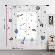 2pcs/Set Yellow & Blue Starry Sky Sci-Fi Sheer Curtains, With Rod Pocket Design To Protect Privacy, Suitable For Bedroom, Living Room, Kitchen And Balcony Window Decor - Multicolor - View 10