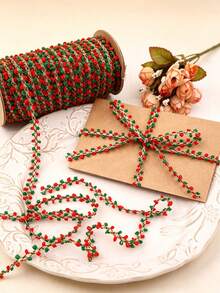 5 Yard Red & Green Lace Trim Christmas Decorative Ribbon, Gift Wrapping Ribbon, Suitable For Christmas Tree Decoration, Wreaths, Garlands, Handmade Crafts - Multicolor - View 5