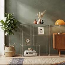 1PC Transparent Acrylic Bookshelf, 19.68x5.9x23.6 Inches, Multi-Layer Staggered Bookshelf And Asymmetrical Storage Rack, Modern Small Coffee Table, Suitable For Living Room, Bedroom, Sofa Side And Home Decor - Transparent - View 10