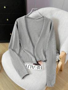 Cardigan Rajut Longgar Abu-abu Model Slimfit, Lapisan Tipis Serbaguna untuk Musim Gugur - Grey - View 6