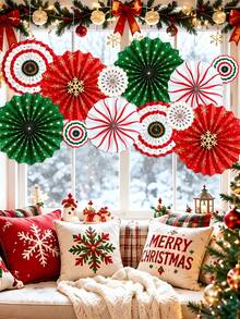 12 Stück Weihnachts-Hängedekoration aus Papierfächern, Pfefferminz-Hängefächer, Zuckerstangen-Partygirlande, Deko für fröhliche Weihnachten, Feiertage, Klassenzimmer, Decken, Wände und Geburtstagsfeier-Zubehör - Übersicht 4