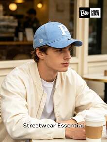 New Era Light Blue Letter P Embroidered Dad Hat, Vintage Soft Woven Fabric Cap, Unisex - Blue - View 2