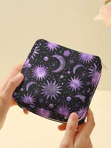 1pc Moon & Plant Pattern Sanitary Pad Storage Bag, Coin Purse, Organizer Bag, Makeup Bag, Card Holder, Earphone Storage Pouch, Can Hold Coins, Cards, Accessories, Keys, Multi-Functional Storage Bag - Multicolor - View 10