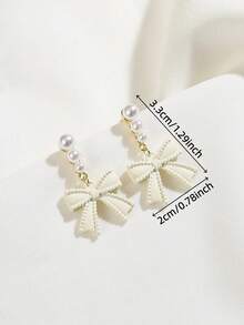 1 Pair French Elegant Gentle Sweet Bowknot Pearl Stud Earrings, Creative Design, Small Delicate Versatile Earrings - White - View 6