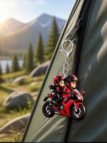 [2D Flat]2D Flat Mini Motorcycle Rider With Passenger Keychain Pendant - Cute Couple Motorcycle Keychain, Suitable For Car Keys, Backpacks, Phone Accessories - Acrylic Motorcycle Gift (Souvenir For Enthusiasts) Couple Style, Travel Accessory, Beach Party Decoration, Daily Fashion Accessory, Perfect Gift For Halloween, Mother's Day, Christmas, Back To School Season, Wedding, Graduation Season - A - View 10
