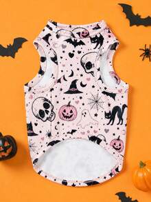 1pc Halloween Pink Magic Academy Pattern Pet Vest, Casual Fashion Breathable Physical Anti-Shedding Small Pet Vest Suitable For Cats And Dogs Indoor And Outdoor - Baby Pink - View 6