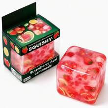 1pc Strawberry Acai Lemonade Pink Ice Cube Squeeze Toy, Super Durable TPR Slow Rising Stress Relief Toy, Soft Sensory Squeeze Toy For Anxiety Relief, Suitable For Children And Adults - Multicolor - View 3