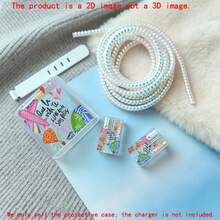5pcs 2D Flat Design World Travel Pattern Phone Charger Protector Set, Charger Head Cover + Cable Protector + Storage Rope + Data Cable Protector Wrap Rope, Suitable For IPhone 20W/18W Charger - Multicolor - View 6
