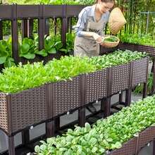 1-Tier/2-Tier/4-Tier Square Plastic Planter Box For Home Balcony, Raised Garden Bed Nursery Pot, Vegetable Planting Box, Tall Legs, Extra Large & Thick, Outdoor Garden Flower And Vegetable Planter - A - View 6