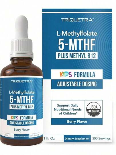 ¡Bestseller!Metilfolato orgánico para niños + Cofactor de Metil B12 - Sabor a bayas orgánicas, forma sublingual - Forma 5-MTHF, forma superior de folato - Dosificación ajustable para todas las edades - Estado de ánimo, comportamiento, cognición - 1 onza..Suplemento vitamínico, envío gratuito.