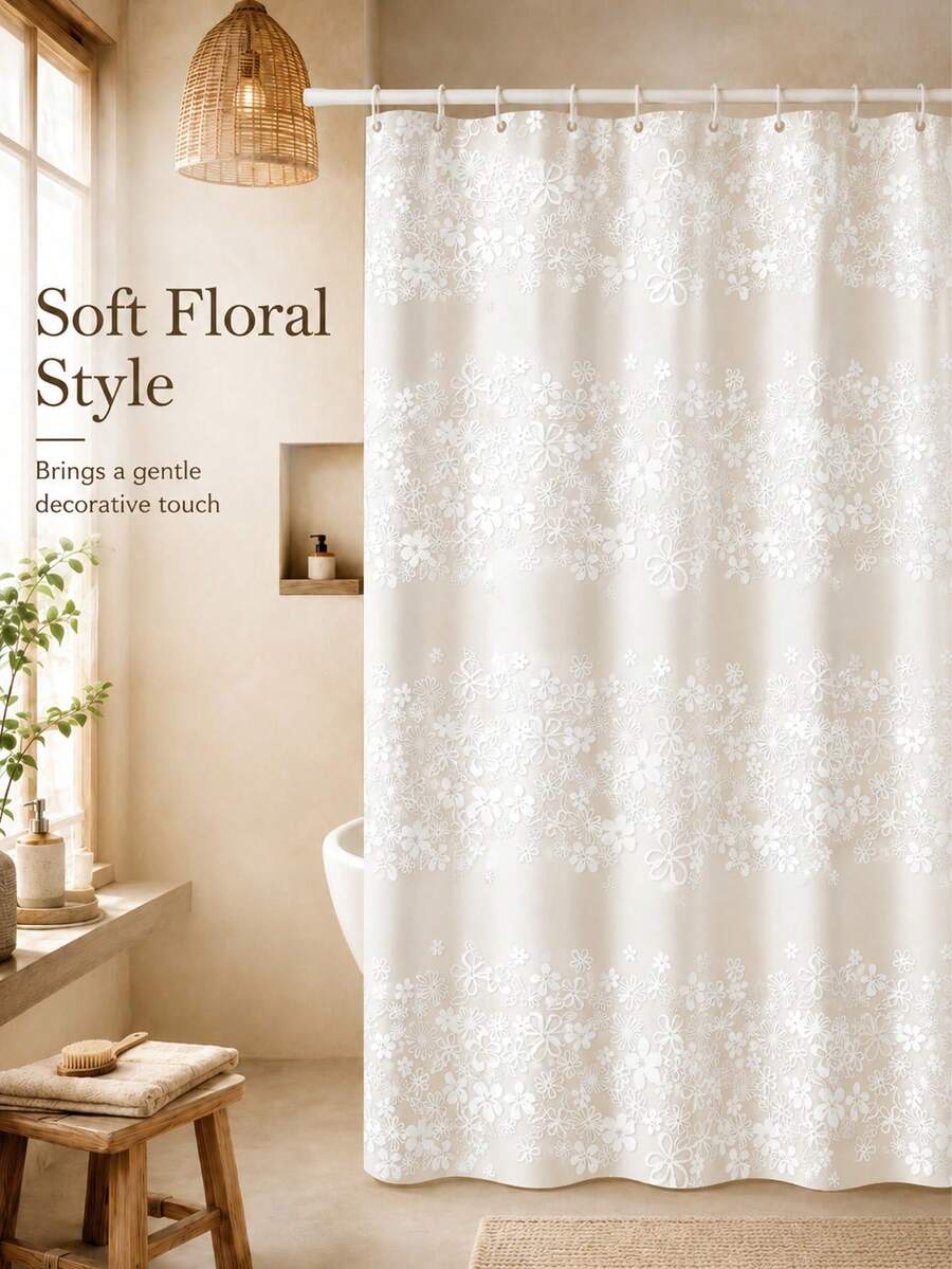 Tirai Mandi Motif Bunga Putih, Tebal, Tahan Air dan Tahan Jamur, Mudah Dipasang, Termasuk Cincin Plastik, Cocok untuk Dekorasi Kamar Mandi dan Pembatas Kamar Mandi, Ruang Mandi, Aksesoris Kamar Mandi, Dekorasi Kembali ke Sekolah. - MultiWarna - View 1