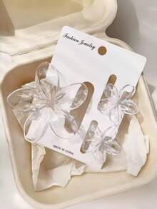 3pcs Transparent Plumeria Hair Clips, Minimalist Large And Medium Flower Hair Claws, Vacation Style Women's Hair Accessories - Multicolor - View 1