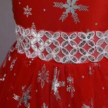 Tween Girl Snowflake Sequin Princess Dress Birthday Party Christmas Holiday Party Stage Performance Evening Gown - Red - View 7