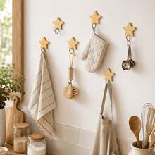 1pc Luxury Handmade Star-Shaped Solid Wood Wall Hook, Premium Heavy-Duty Self-Adhesive No-Drill Hook Storage, Minimalist Multi-Purpose Home Hardware, High-End Indoor Wall Decor Accessory - Multicolor - View 3