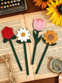Artificial Leather Floral Bookmarks, Soft Flower Page Markers, Daisy, Tulip, Rose, Sunflower Patterns, Decorative Planner Accessories, Perfect Gift For Book Lovers, Writers, Students, Office Workers, Women, Cute Room Decor And Reading Gift - Multicolor - View 1