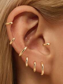 EleRunis 1pc 925 Sterling Silver Classic Thick 5/6/7/8/9mm Rook Conch Cartilage Hoop Earring, 18K Gold Plated, Upper Cartilage Conch Earring For Women, Daily Wear & Party Style - Gold - View 4
