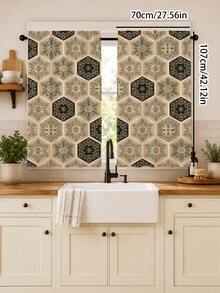 2PCS, Bohemian Hexagonal Floral Curtains, Vintage Mandala Tile Pattern Window Fabric, Pastoral Bohemian Style Living Room Bedroom Kitchen Decor - Multicolor - View 14