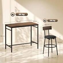 5-Piece Bar Table Set With 4 Chairs, Industrial Design, For Kitchen, Dining Room, Wood, Steel, Brown - 棕色 - 查看 3
