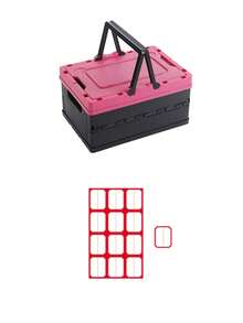 Collapsible Storage Box With Handle, Foldable Plastic Bin For Home Organization And Car Trunk, Space-Saving, Convenient, Easy To Carry. Small Slatted Storage Basket With Lid, Foldable Plastic Slatted Box Space-Saving Portable Outdoor Fruit & Vegetable Picnic Basket (Black, Pink, Small) - Multicolor - View 12