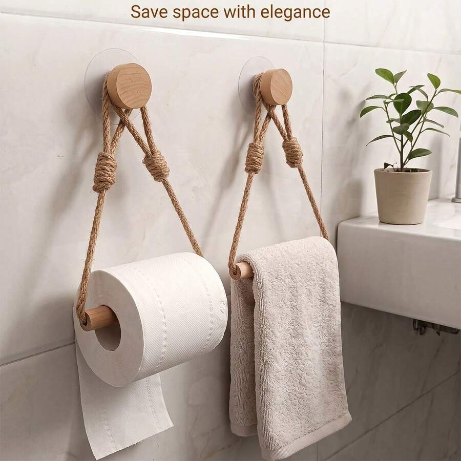 1/2 Pcs Bathroom Personalized Hemp Rope Toilet Paper Holder Punch-Free Toilet Hemp Rope Toilet Paper Holder Kitchen Wall-Mounted Toilet Paper Holder - Multiple Styles - View 1