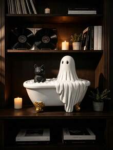 1pc Halloween Ghost Bathtub Decoration, Spooky Black Cat And White Ghost Bath Ornament With Pumpkin And Bat Pattern, Resin Gothic Style Desktop Centerpiece, Halloween Party Home Decor, Suitable For Fireplace Mantel, Windowsill, Entryway, Bedroom, Autumn Harvest Pumpkin Bat Ghost Decoration, Collectible, Unique Spooky Gift For Halloween Enthusiasts - Bathtub Ghost - View 5