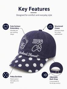 1pc Cute Bear Hugging Letter Embroidered Baseball Cap, Little Bear Polka Dot Pattern Baseball Cap, Adjustable Lightweight Sweet Casual Outdoor Sun Hat, Suitable For Women's Daily Commute - Bear Pattern - View 3