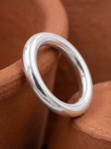 Minimalist Silver Thick Band Ring Textured Round Tube Stackable Daily Wear Ring - Silver - View 8