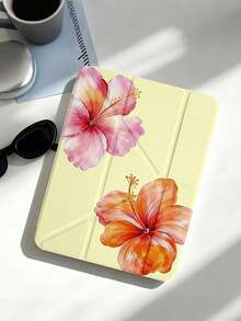 1件黃色背景山茶花平板保護殼，適用於iPad Mini6/7/Air/Air2/9.7/10.2/10.5/10.9(Air4-Air8)/Pro 11/10th Gen/A16/Pro 11 2024，雙面彩繪圖案平板殼，透明壓克力背殼，絲綢質感8折支架，自動休眠/喚醒，內置筆槽，產品不含筆，部分機型附相機框 - 彩色 - 查看 3