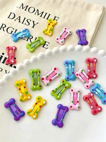 20Pcs Cute Polka Dot Bone Shape Pet Hair Clips, Mini Colorful Dog Hair Barrettes, Small Puppy Grooming Hair Accessories, Random Color Pet Decorative Hair Pins For Yorkshire Teddy Small Dogs - Multicolor - View 3