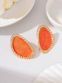 1 Pair Elegant Fashion Metal Geometric Enamel Glazed Symmetrical Stud Earrings, Suitable For Women's Daily Wear, Outings, Parties And Vacations - Geometric Teardrop Earrings - View 5