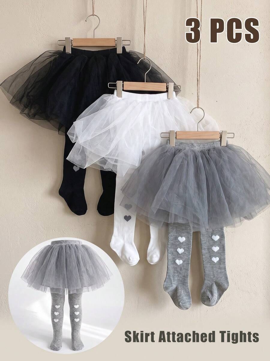 3 Pairs Baby Tights With Skirt, Simple And Cute, Suitable For Baby Girls' Daily Wear - Multicolor - View 1