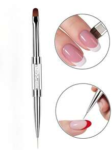 1pc Rhinestone Handle Professional Hard Gel Nail Brush, Dual-Ended Builder Gel Brush, French Line Brush, Suitable For Acrylic Nails - Multicolor - View 7