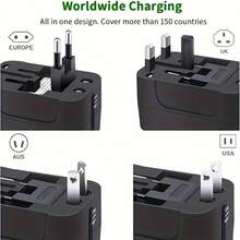 Travel Adapter, Worldwide All In One Universal Travel Adaptor AC Power Plug Adapter Wall Charger With USB-C And USB-A Charging Ports For USA EU UK AUS Black - 黑與白 - 查看 7