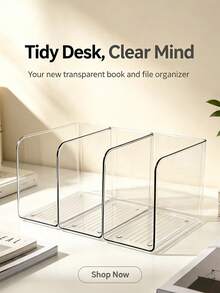 1/2pcs Desktop Bookshelf Office Supplies Storage Rack Organizer Box, Suitable For Home, College Dorm, Office, School Supplies, Home Decor, Room Decor, Household Items - Multicolor - View 10